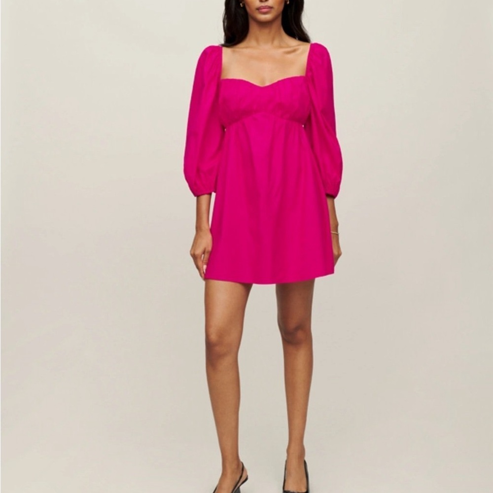Reformation Hot Pink Square-Neck Mini Dress